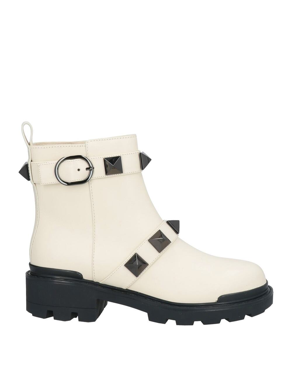 Valentino Garavani Roman Stud Ankle Boots in Calfskin Ivory Black 38.5